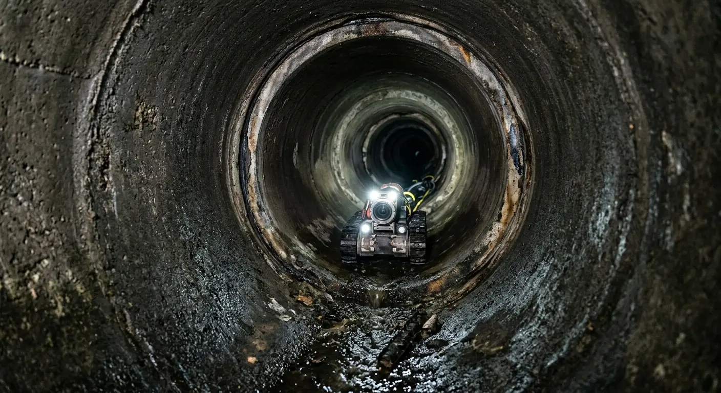 Robotic sewer camera inspecting pipe interior for Drain Snake Service in Webster